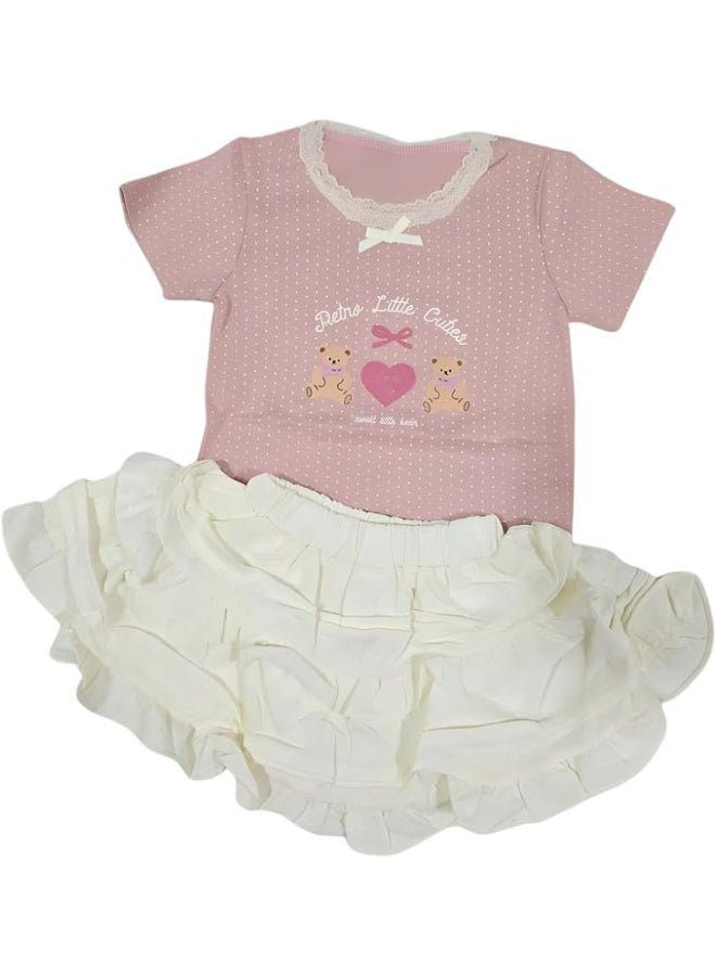 MINIIMODZ Minii Modz Girls Top & Ruffle Skirt Set | Retro Cuties Printed T-Shirt with Frill Skirt | Soft Cotton Party & Casual Wear Outfit for Baby Girls - Image 1